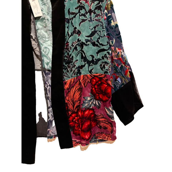 Chico’s New JACKET Cardigan Open BURNOUT VELVET Artsy Fairy whimsigoth sz s/m - Picture 7 of 11